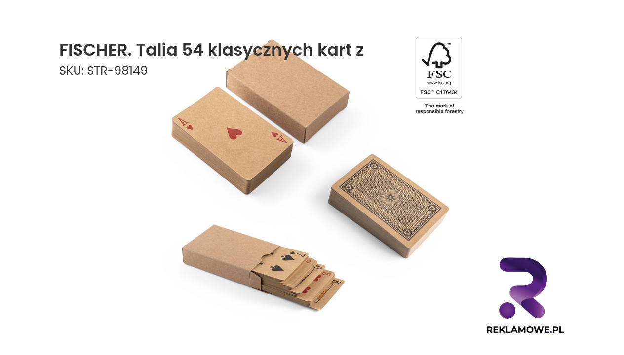 FISCHER. Talia 54 klasycznych kart z papieru kraft, z certyfikowanego materiału FSC™ i innych kontrolowanych materiałów FISCHER talia 54 klasycznych kart do gry