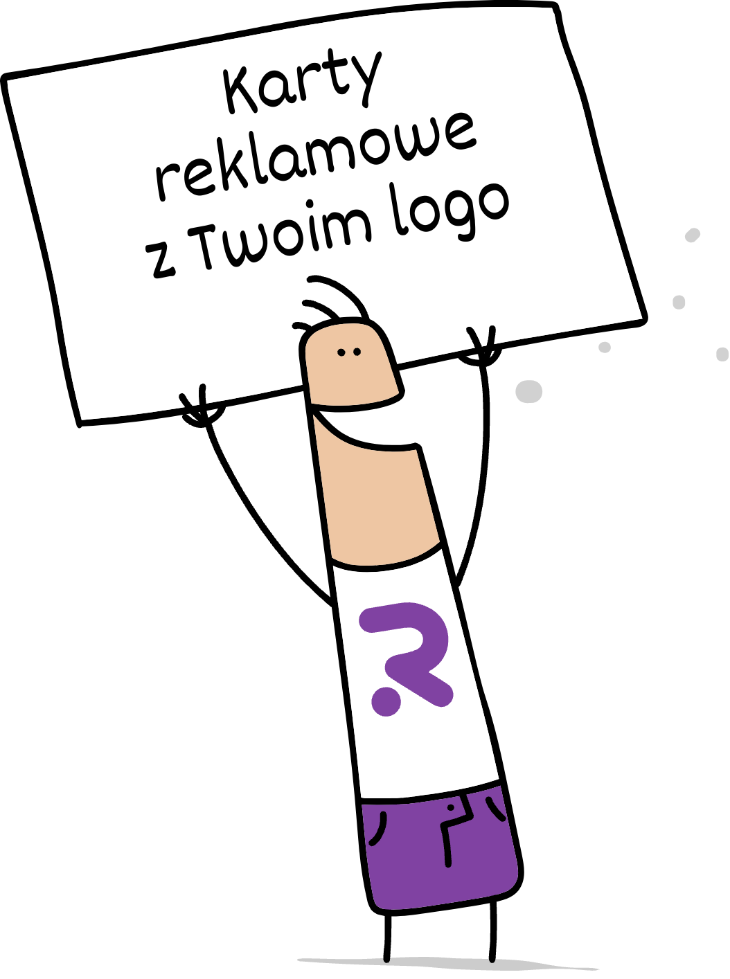 Buddy trzymający napis karty reklamowe z Twoim logo